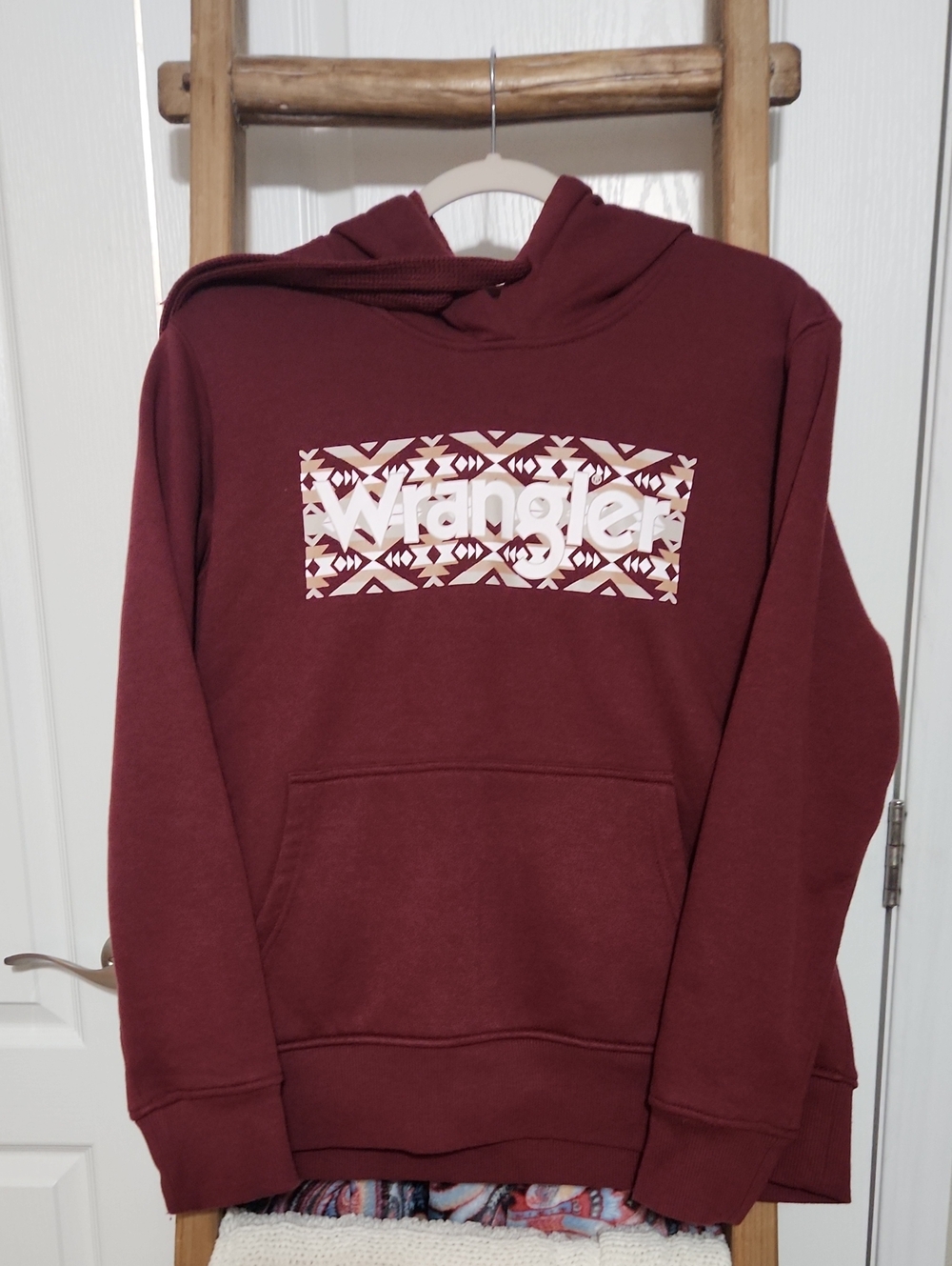 Wrangler Maroon Pullover Hoodie with White Aztec Logo